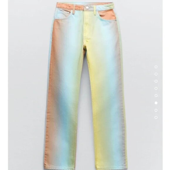 Zara Printed Straight Leg Jeans US 2 - Picture 6 of 9